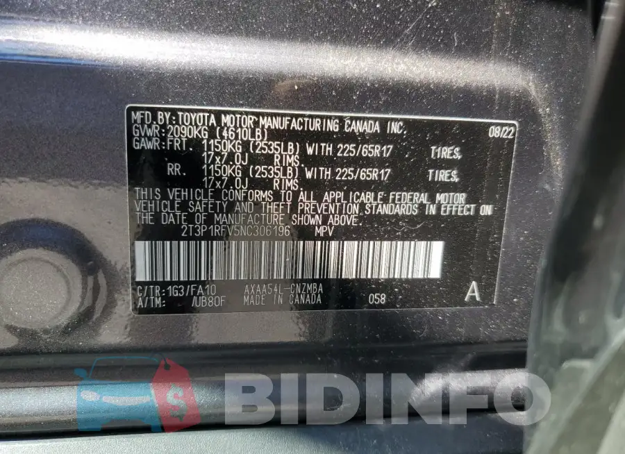 2T3P1RFV5NC306196 Photo# 13