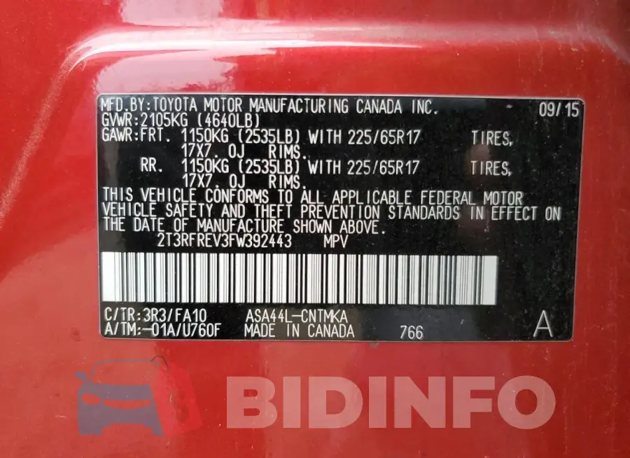 2T3RFREV3FW392443 Photo# 13