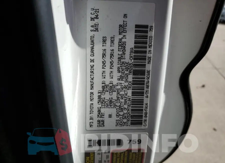 3TYRX5GN7MT021047 Photo# 13
