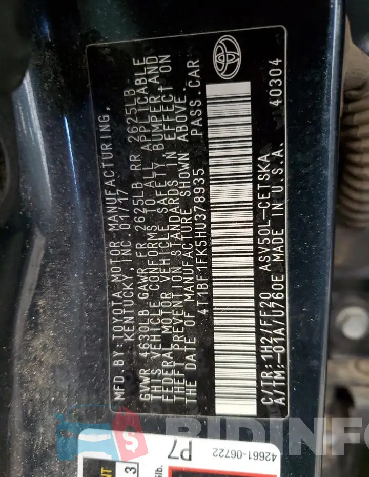 4T1BF1FK5HU378935 Photo# 12