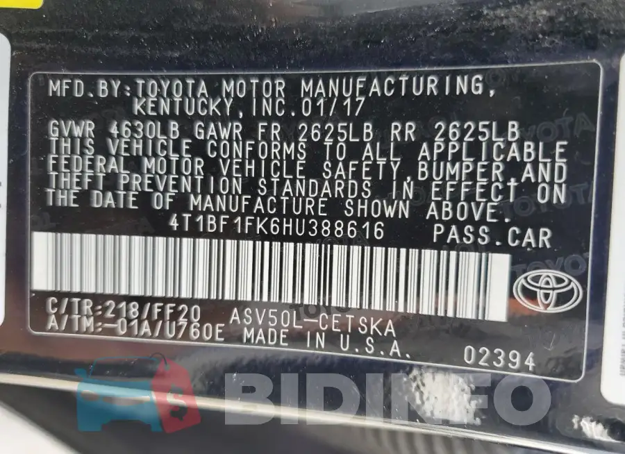 4T1BF1FK6HU388616 Photo# 13