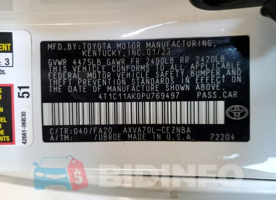 4T1C11AK0PU769497 Photo# 13