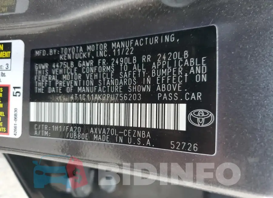 4T1C11AK2PU756203 Photo# 13