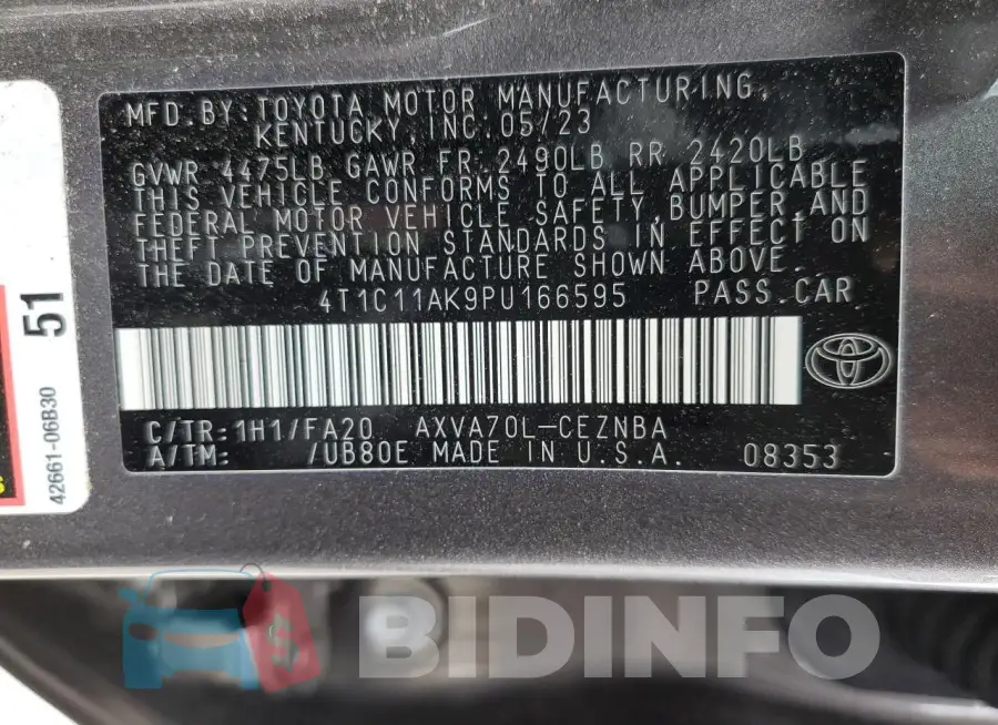 4T1C11AK9PU166595 Photo# 13