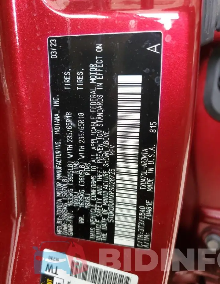 5TDKDRAHXPS028725 Photo# 13