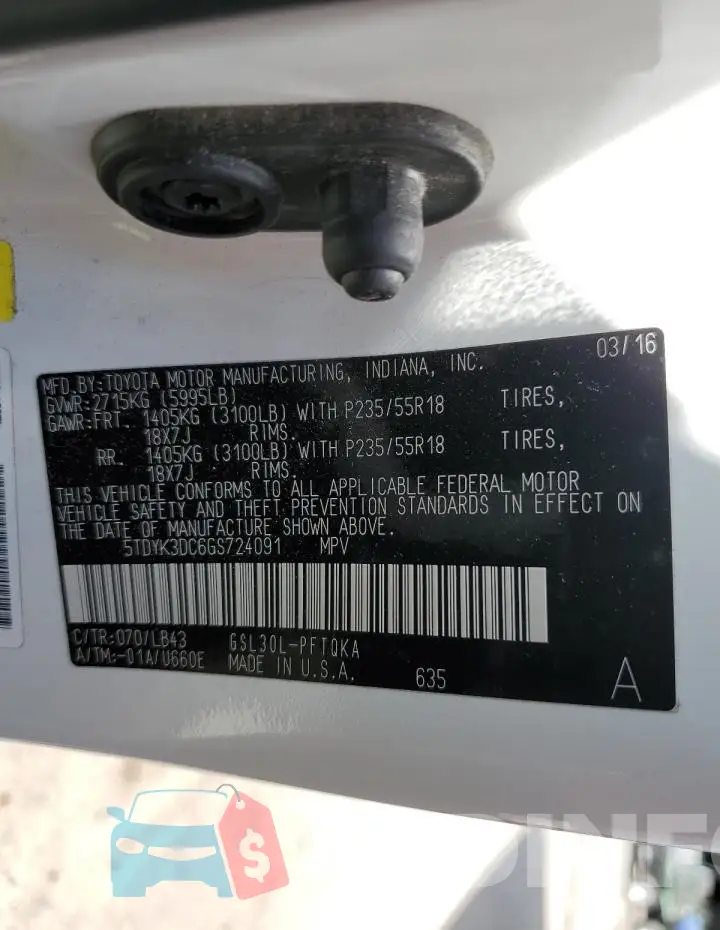 5TDYK3DC6GS724091 Photo# 14