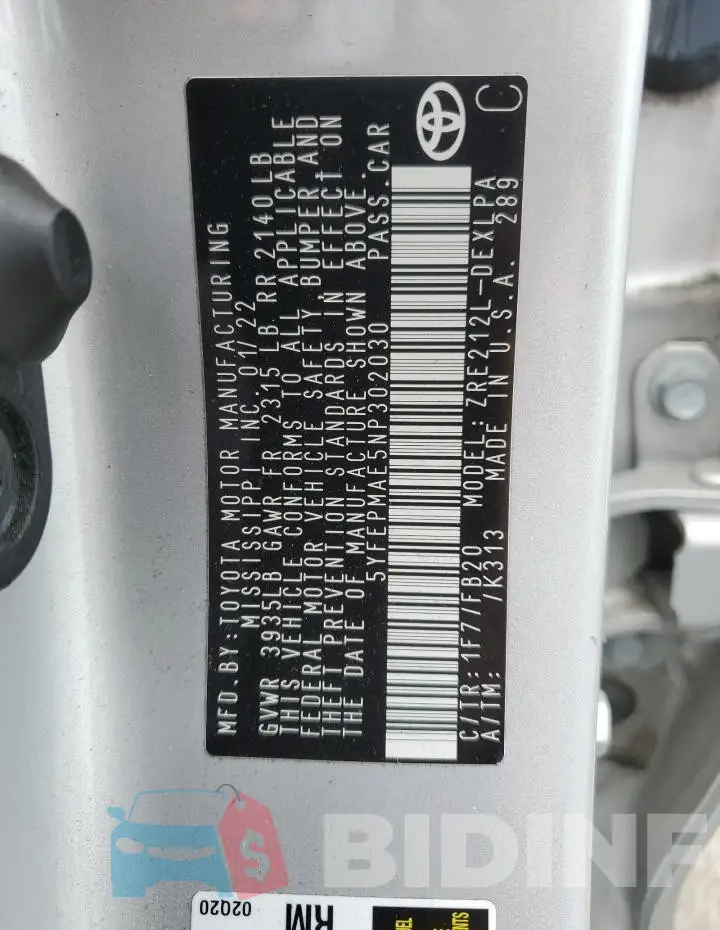 5YFEPMAE5NP302030 Photo# 12