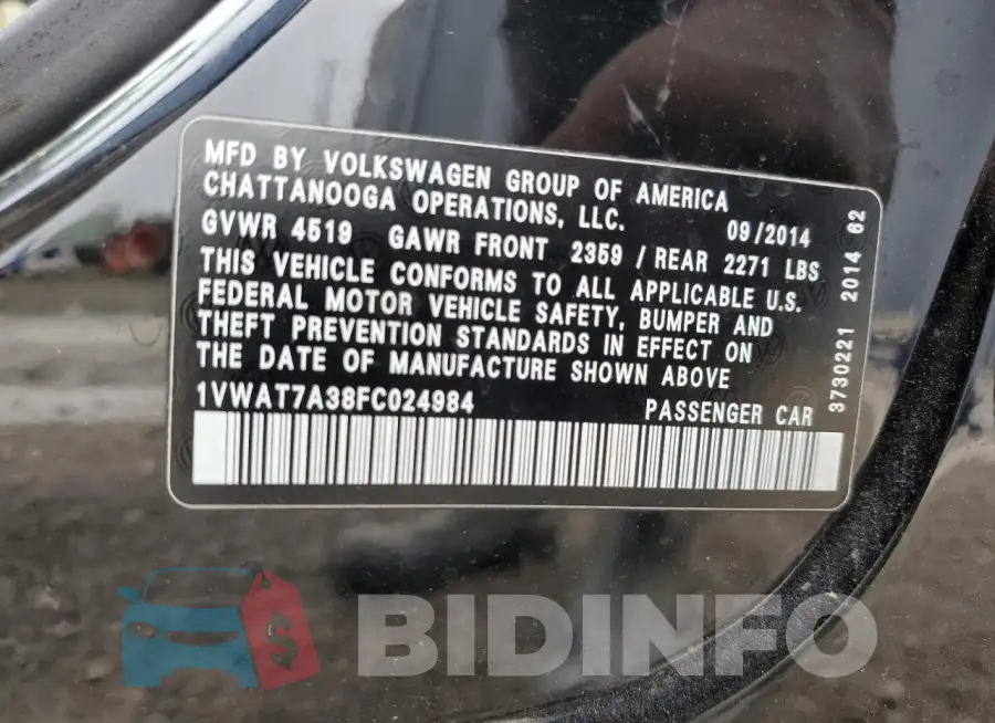 1VWAT7A38FC024984 Photo# 12
