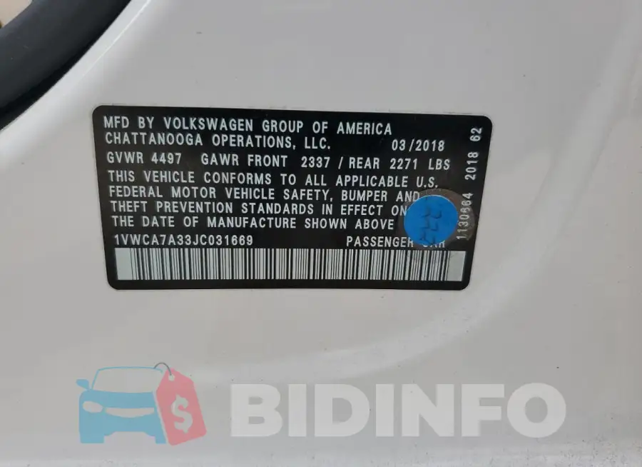 1VWCA7A33JC031669 Photo# 12