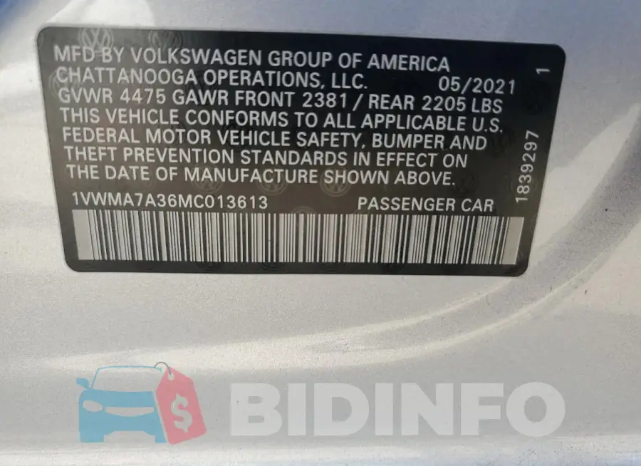 1VWMA7A36MC013613 Photo# 13