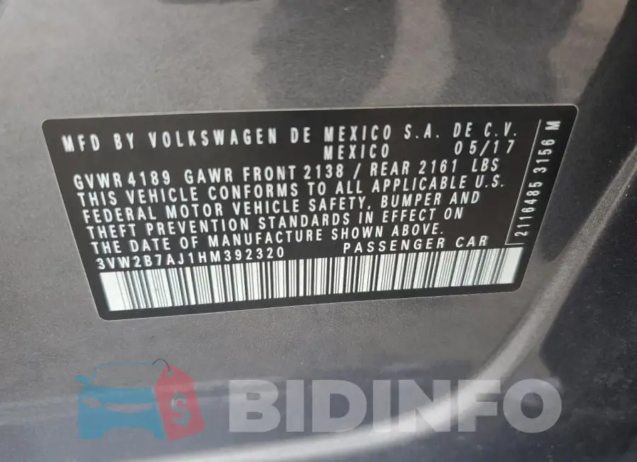 3VW2B7AJ1HM392320 Photo# 12