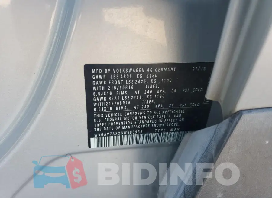 WVGAV7AX2GW580932 Photo# 12