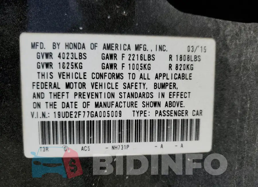 19UDE2F77GA005009 Photo# 12