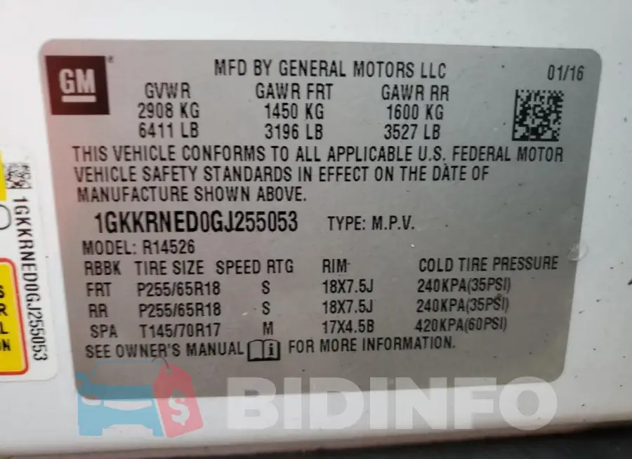 1GKKRNED0GJ255053 Photo# 14