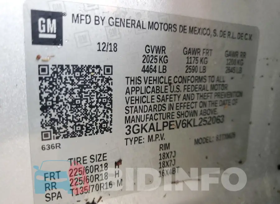 3GKALPEV6KL252063 Photo# 14