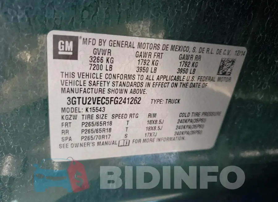3GTU2VEC5FG241262 Photo# 12