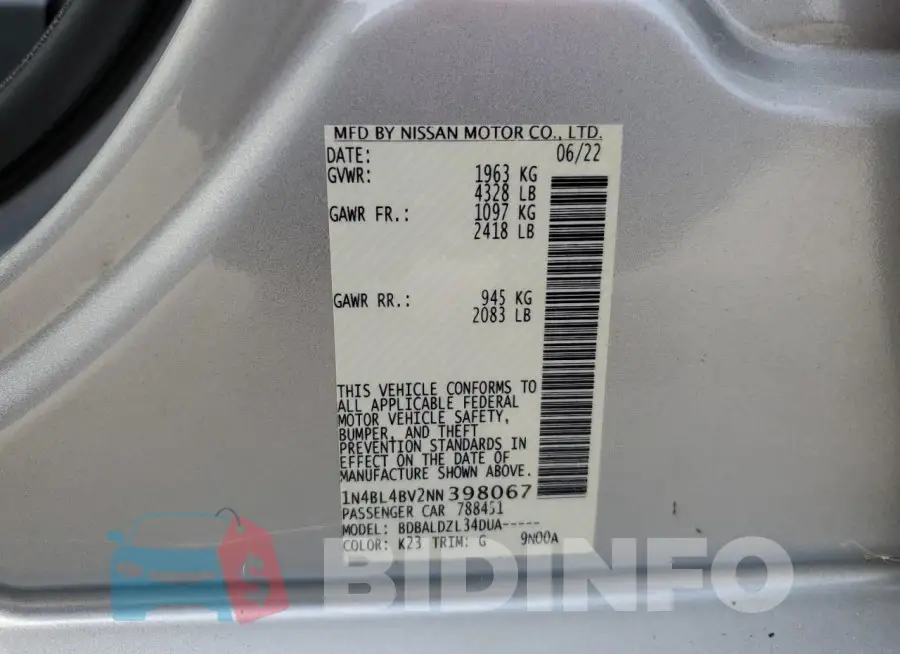 1N4BL4BV2NN398067 Photo# 13