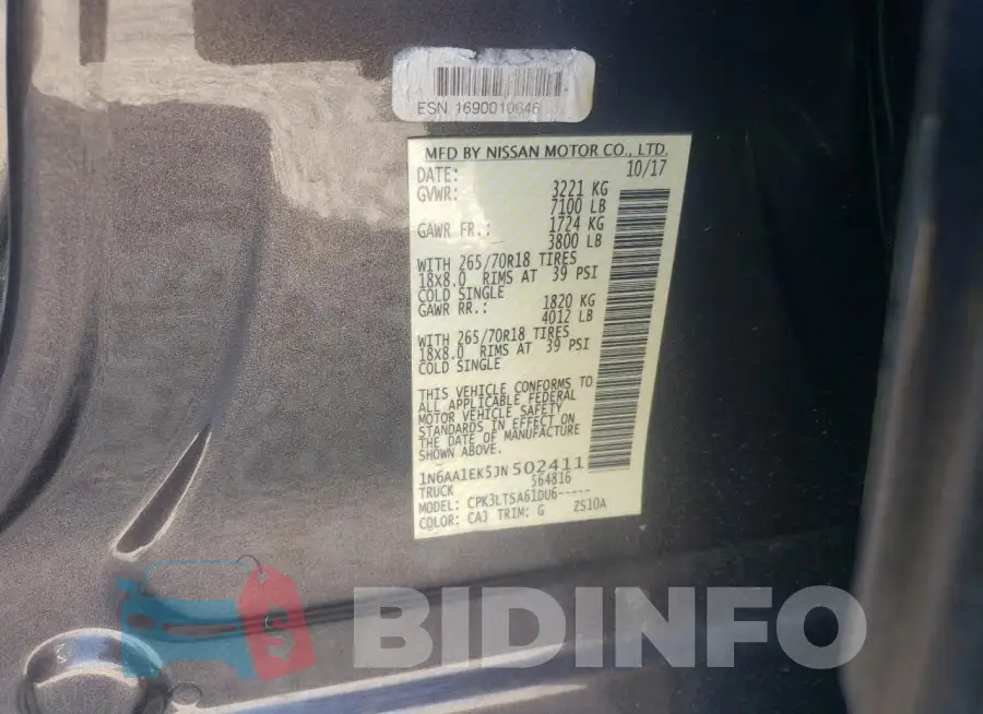 1N6AA1EK5JN502411 Photo# 12
