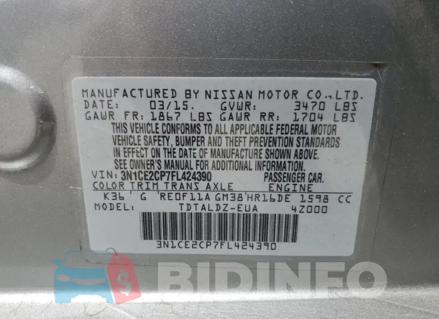 3N1CE2CP7FL424390 Photo# 12