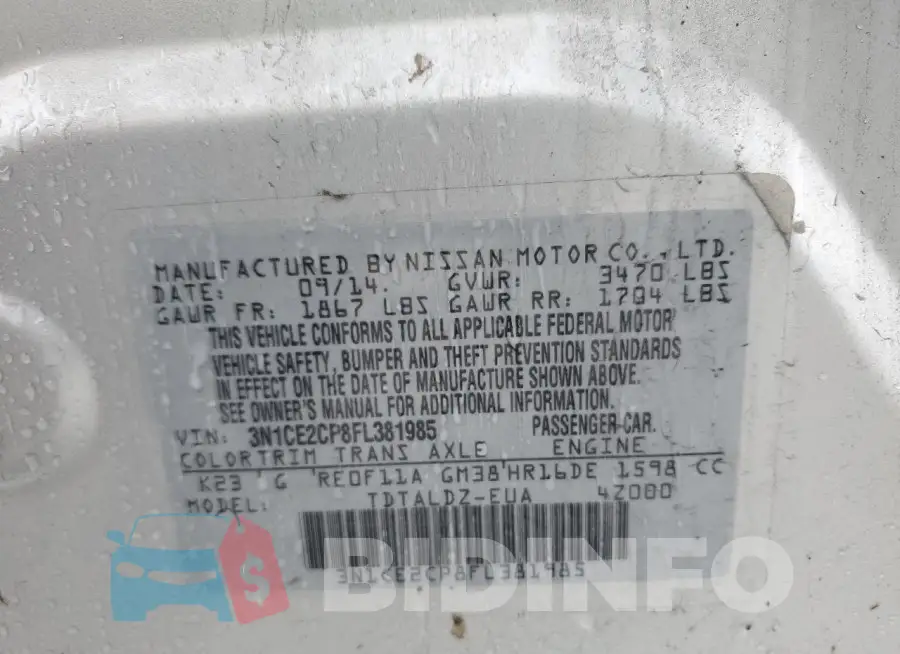 3N1CE2CP8FL381985 Photo# 12
