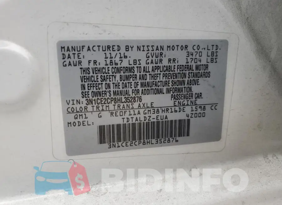 3N1CE2CP8HL352876 Photo# 12