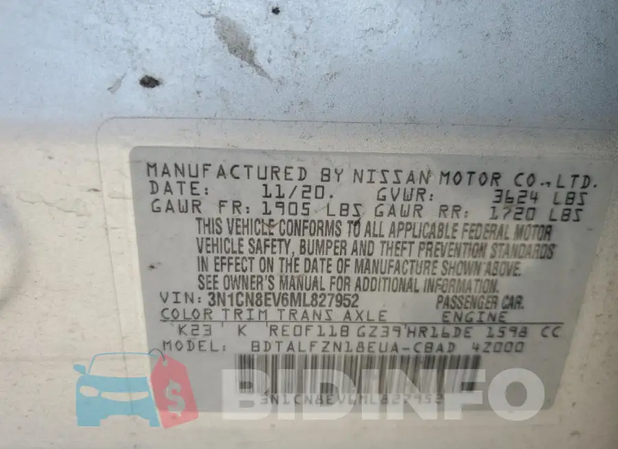 3N1CN8EV6ML827952 Photo# 13
