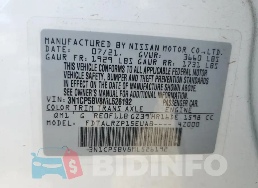 3N1CP5BV8ML526192 Photo# 13
