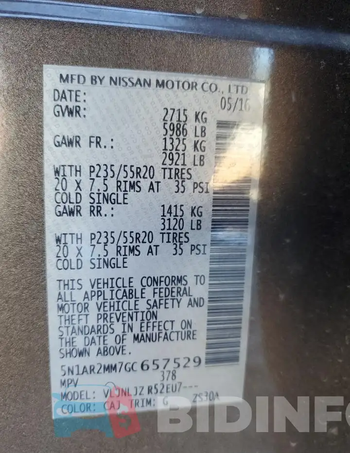 5N1AR2MM7GC657529 Photo# 13
