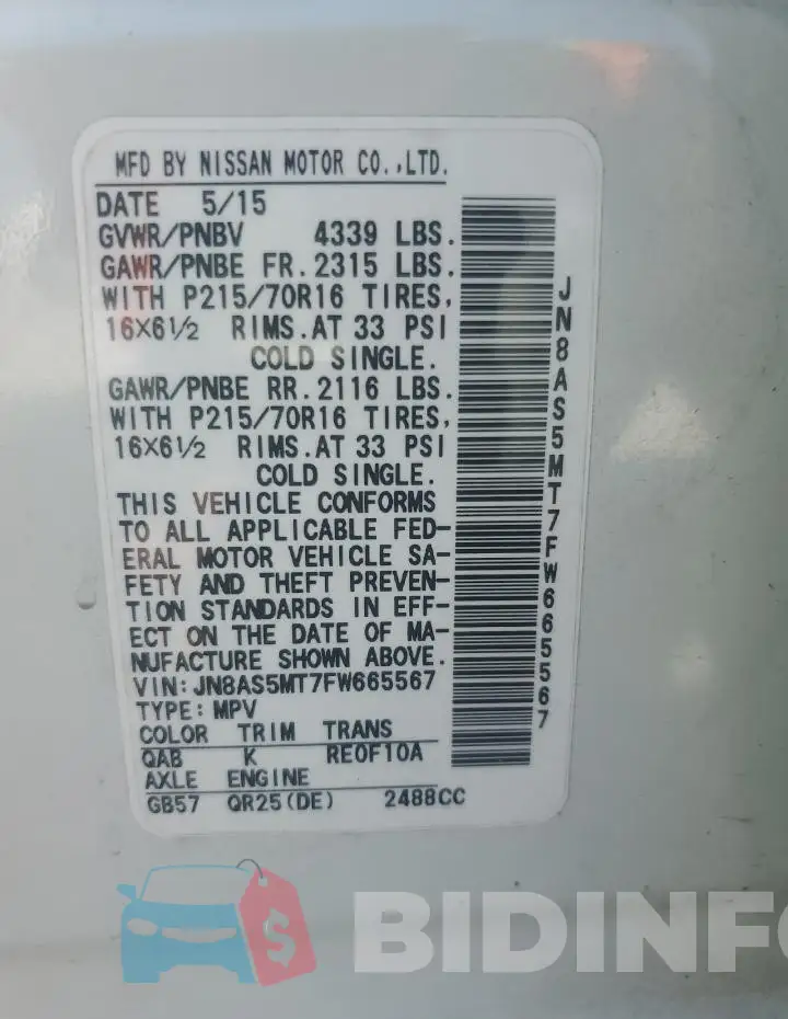 JN8AS5MT7FW665567 Photo# 13