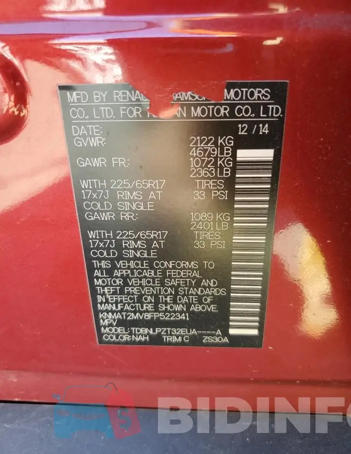KNMAT2MV8FP522341 Photo# 14