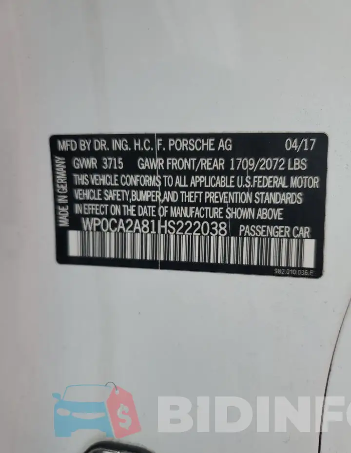 WP0CA2A81HS222038 Photo# 13