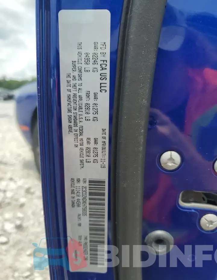 2C3CDZAGXKH758335 Photo# 12
