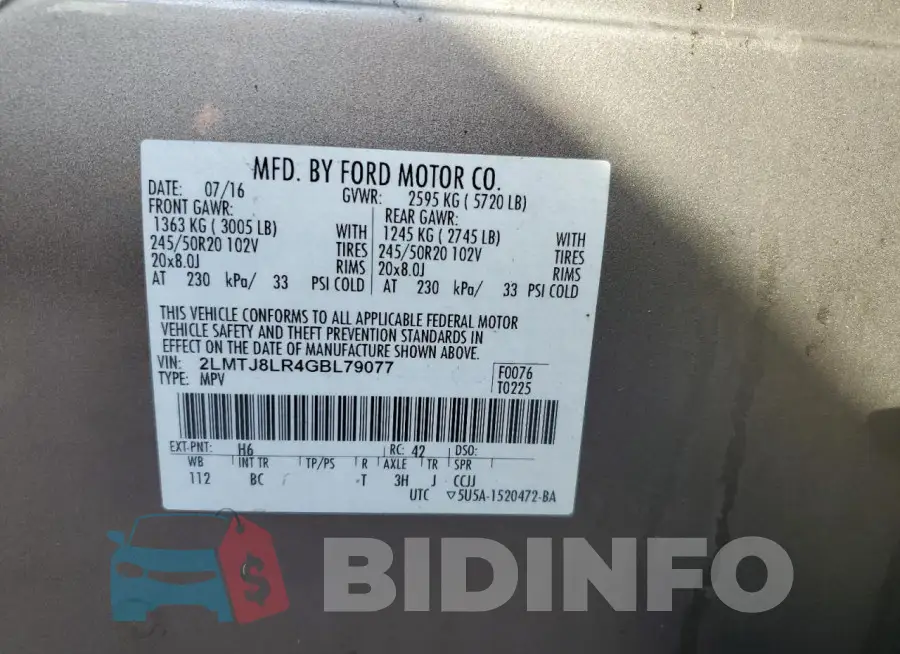 2LMTJ8LR4GBL79077 Photo# 13