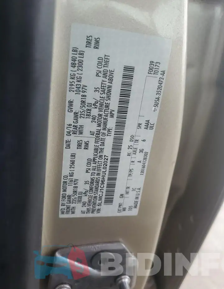 5LMCJ1C96HUL02027 Photo# 13
