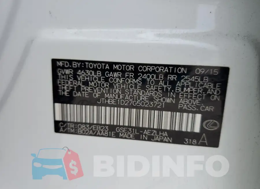 JTHBE1D27G5023721 Photo# 13