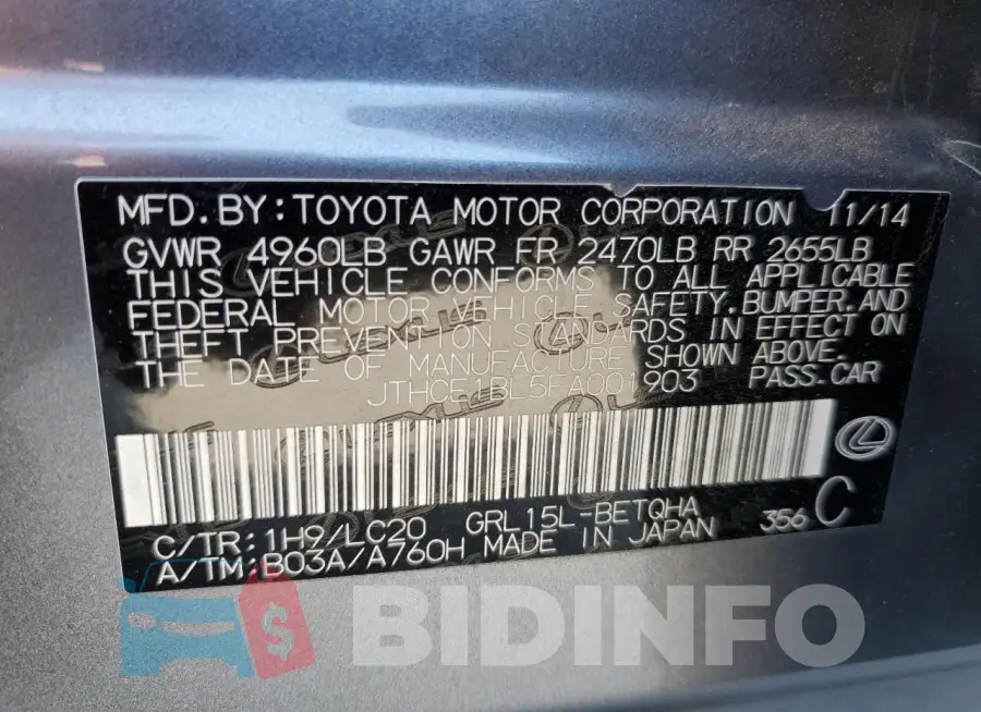 JTHCE1BL5FA001903 Photo# 12