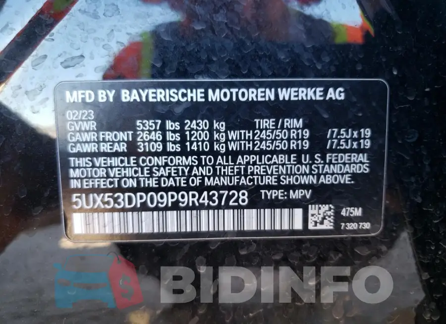 5UX53DP09P9R43728 Photo# 13