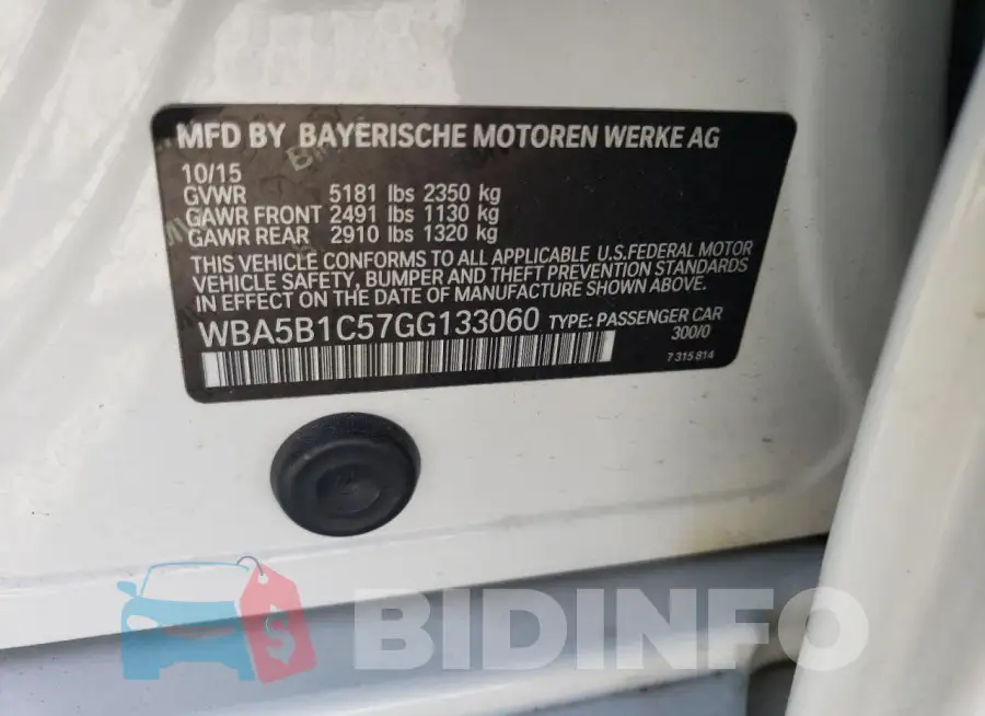WBA5B1C57GG133060 Photo# 12