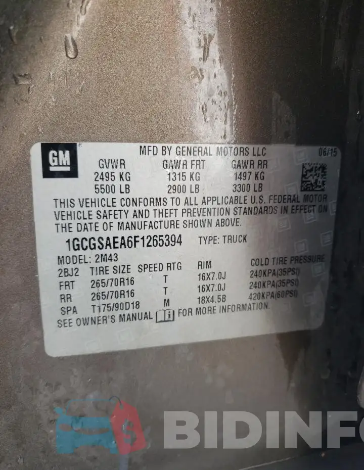 1GCGSAEA6F1265394 Photo# 12