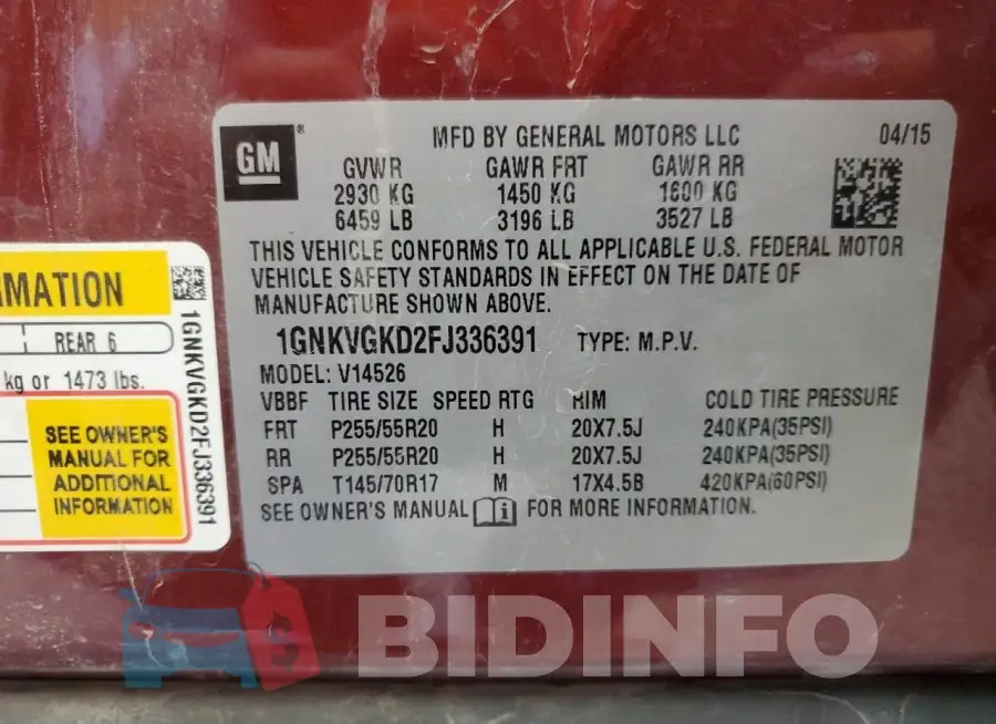 1GNKVGKD2FJ336391 Photo# 13