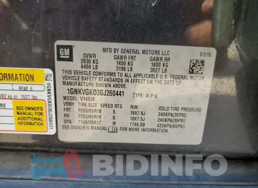 1GNKVGKD3GJ260441 Photo# 14