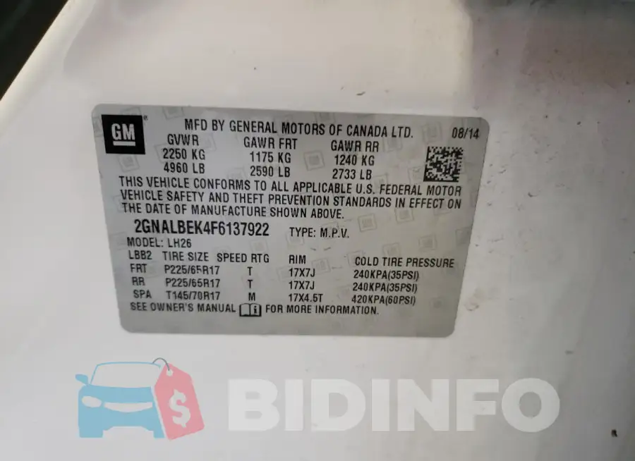 2GNALBEK4F6137922 Photo# 13