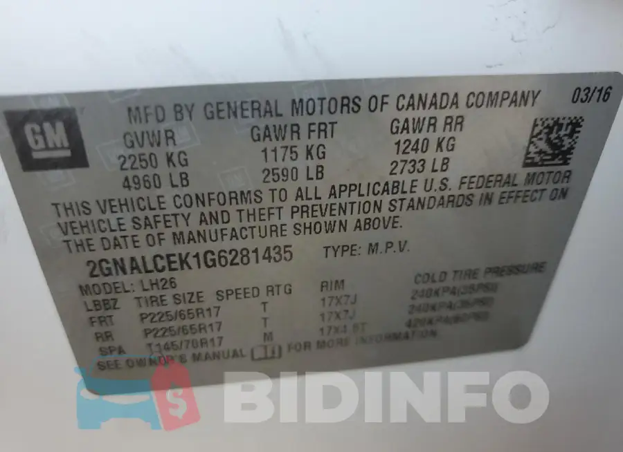2GNALCEK1G6281435 Photo# 14