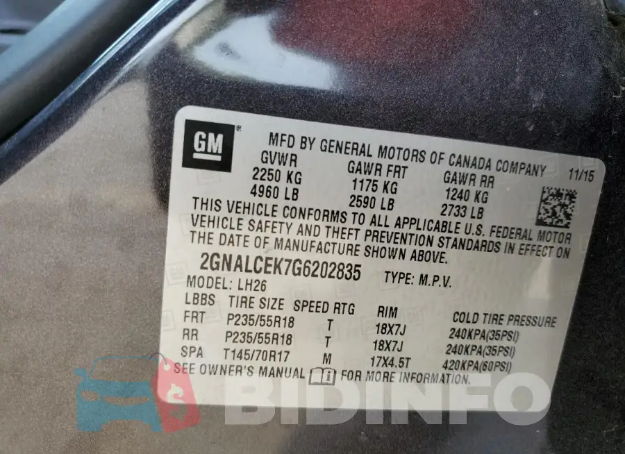 2GNALCEK7G6202835 Photo# 14