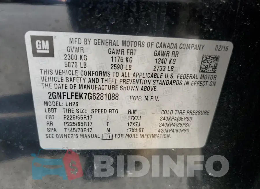 2GNFLFEK7G6281088 Photo# 13