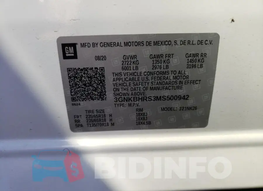 3GNKBHRS3MS500942 Photo# 13