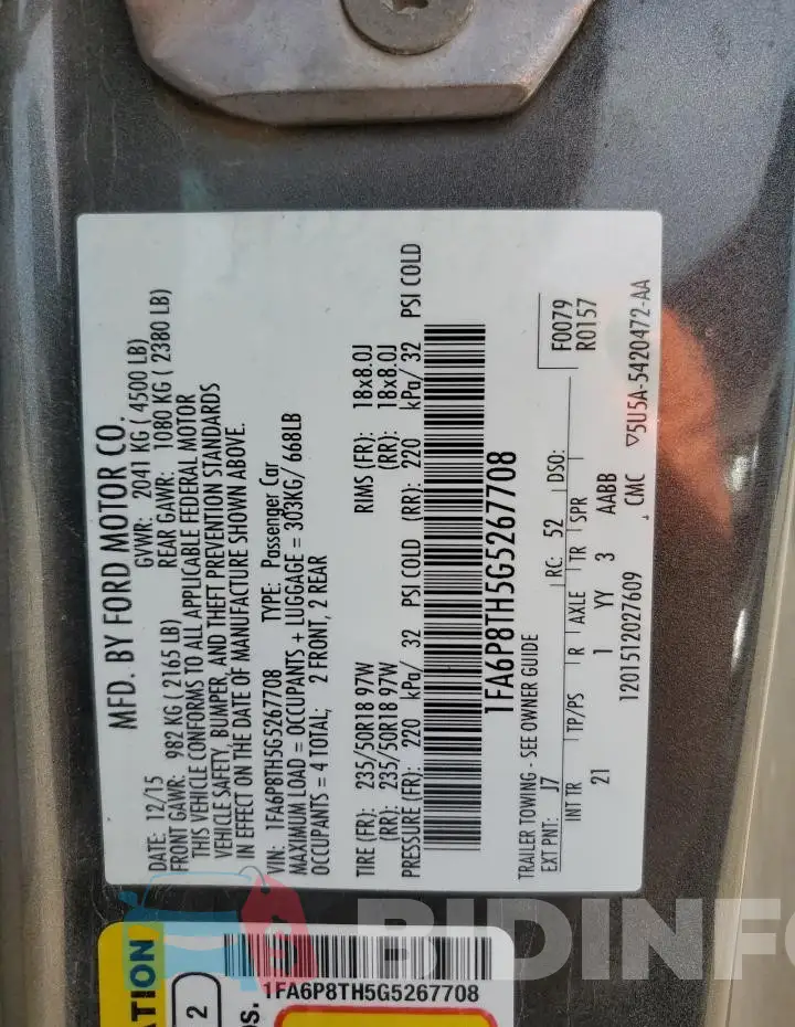 1FA6P8TH5G5267708 Photo# 13