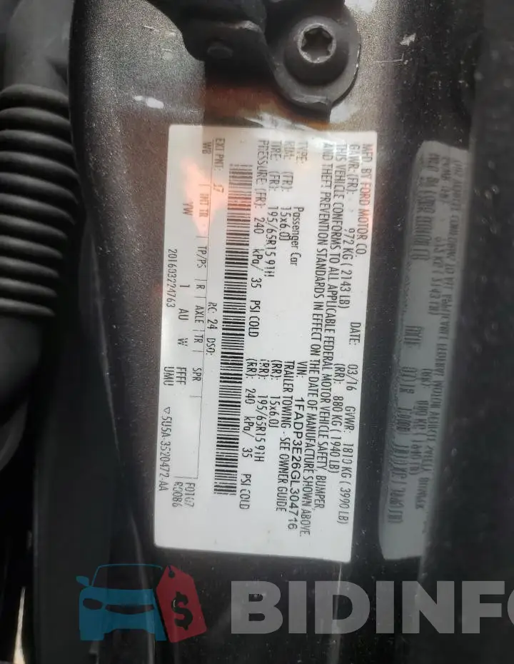 1FADP3E26GL304716 Photo# 13