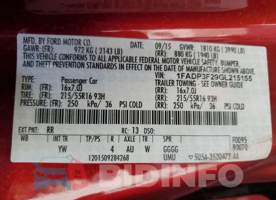 1FADP3F29GL215155 Photo# 13