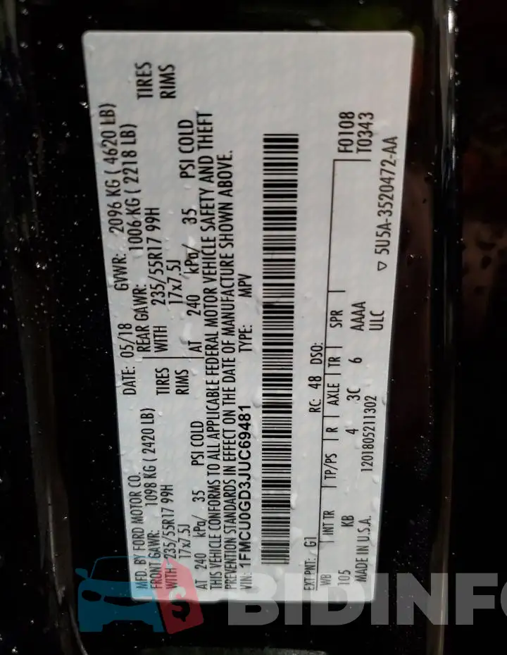 1FMCU0GD3JUC69481 Photo# 13